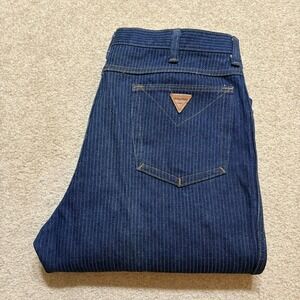 Vtg 70s Sedgefield Jeans Dark Blue Hickory Striped Mens 36x34 Straight Denim USA